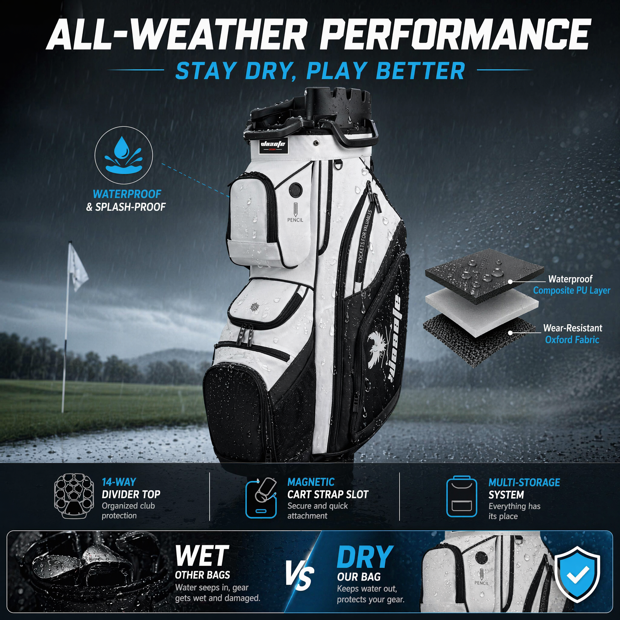 T-LOCK 14-Way Golf Cart Bag with Full-Length Dividers – Anti