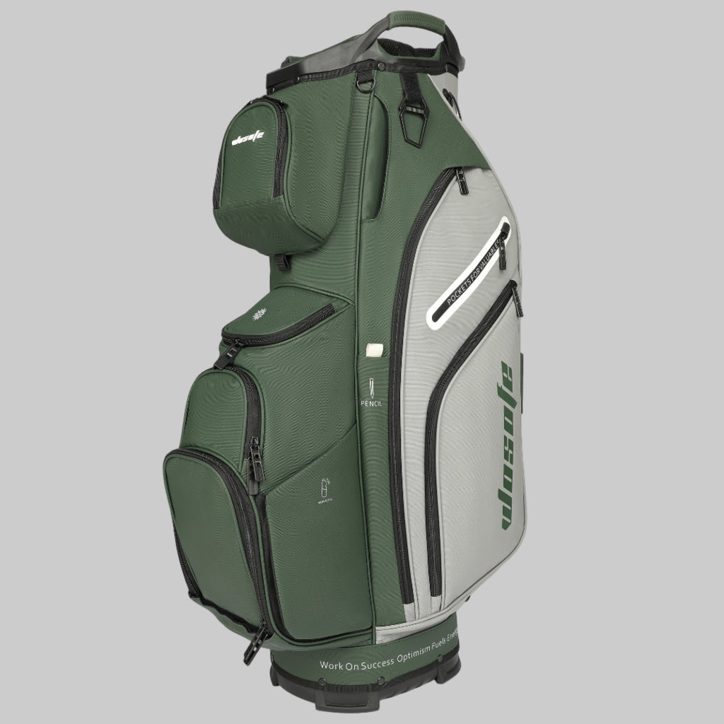 WOSOFE 14-Way Golf Cart Bag – Professional Club Organizer with Full-Length Dividers, 10+ Storage Pockets, Insulated Cooler & Rain Hood – Lightweight PU Leather/Oxford Design for Men & Women