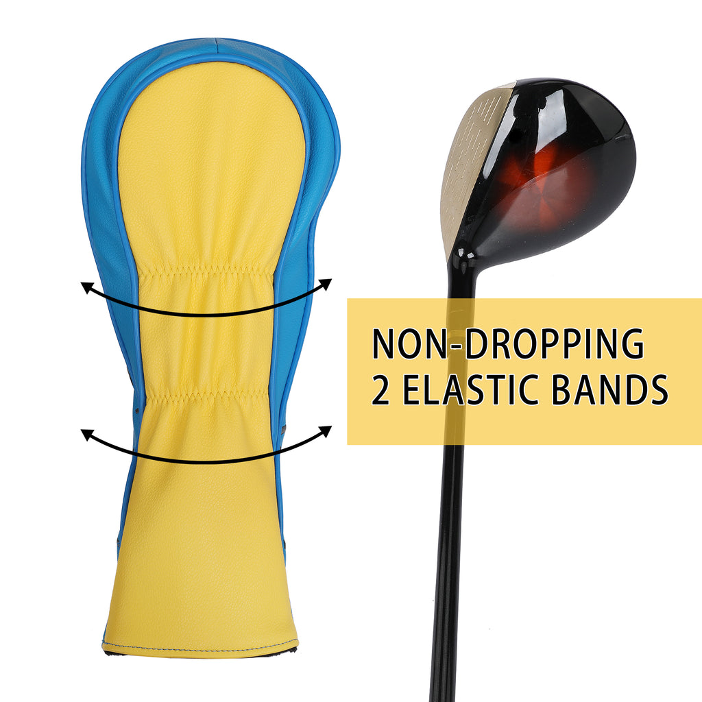 Golf Head Covers,Blue Yellow Golf Driver Cover Fariway Wood Headcover Hybrid Head Covers Golf Club Covers for Most Brand