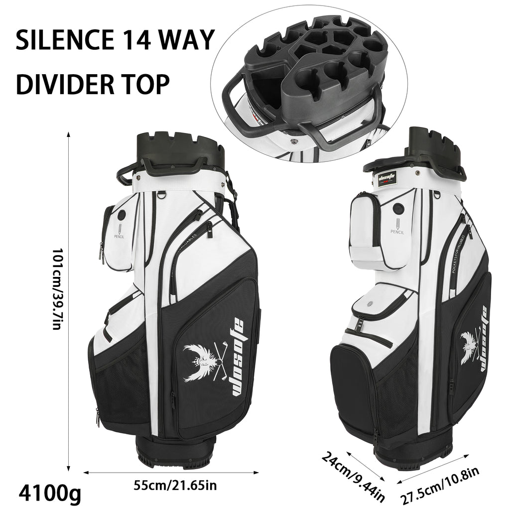 T-LOCK 14-Way Golf Cart Bag with Full-Length Dividers – Anti-Rattle Fixed Slots Organization, 13 Storage Pockets, Insulated Cooler Bag & Rain Cover – Premium Waterproof Oxford Carry Bag for Men & Women(Free Shipping)