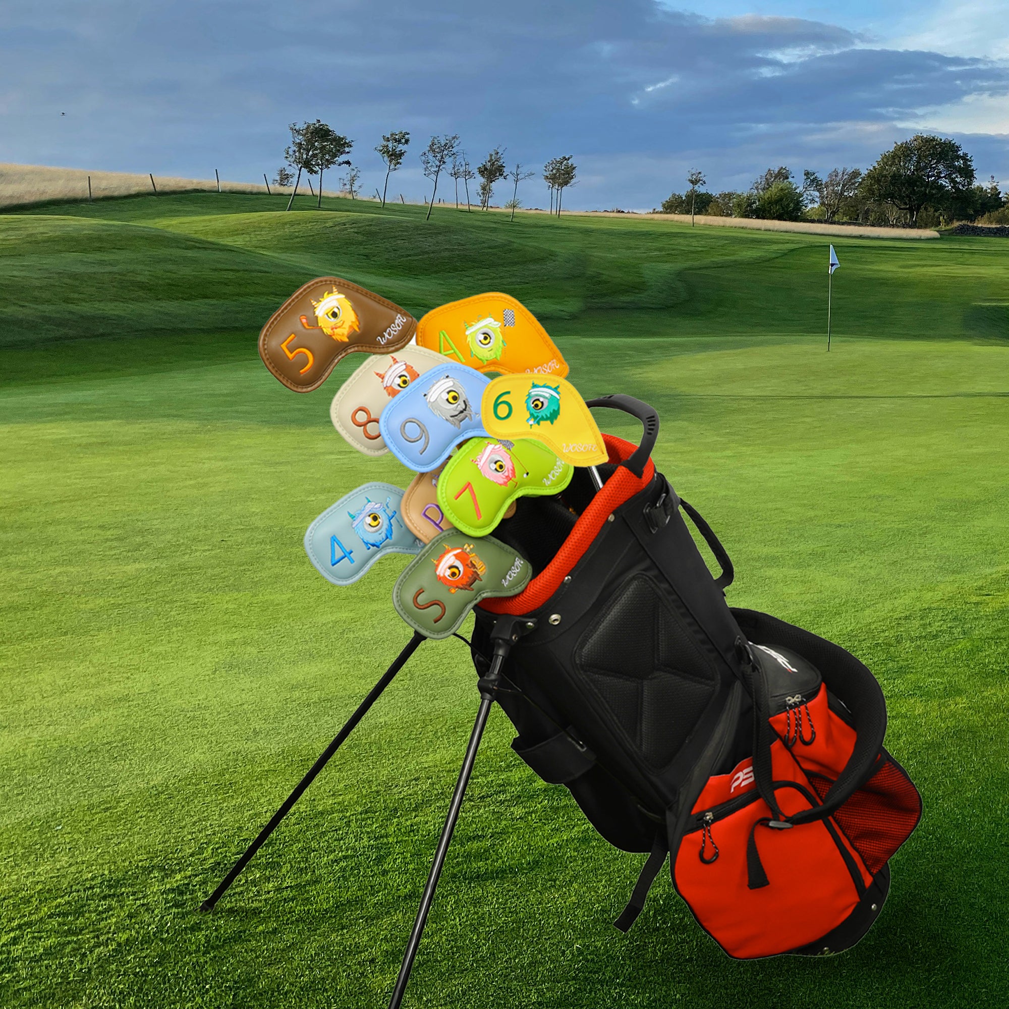 Golf Iron HeadCover |Monster Mischief 9pcs/Set High Quality PU Leather