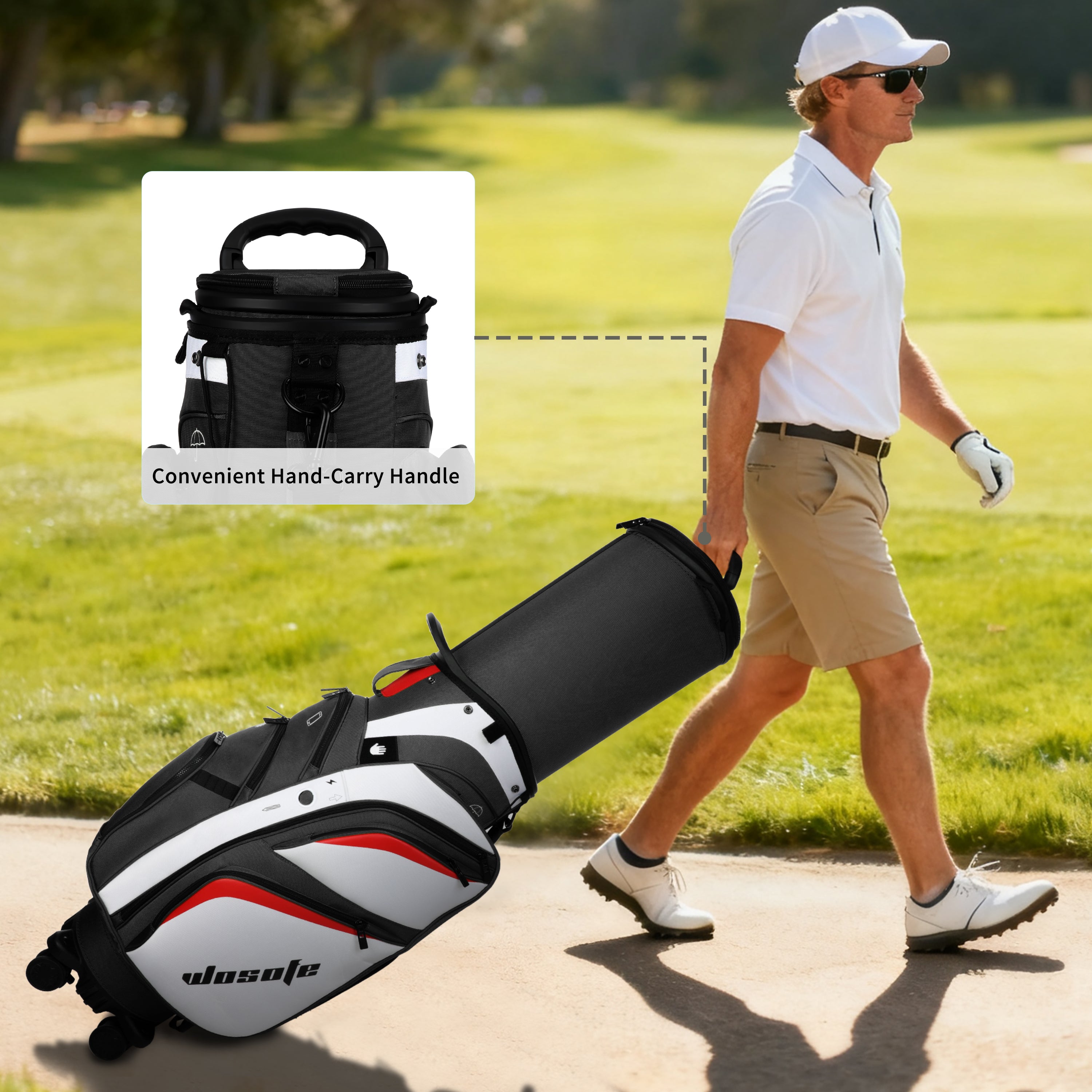 golf travel bags with wheels, Golf Cart and Travel Bag Retractable Cover,Golf Carry Bag for Men and Women, Multiple Storage Pockets, Shoe Compartment, Golf Cart Bag, 4 Colors to Choose from(FreeShipping)