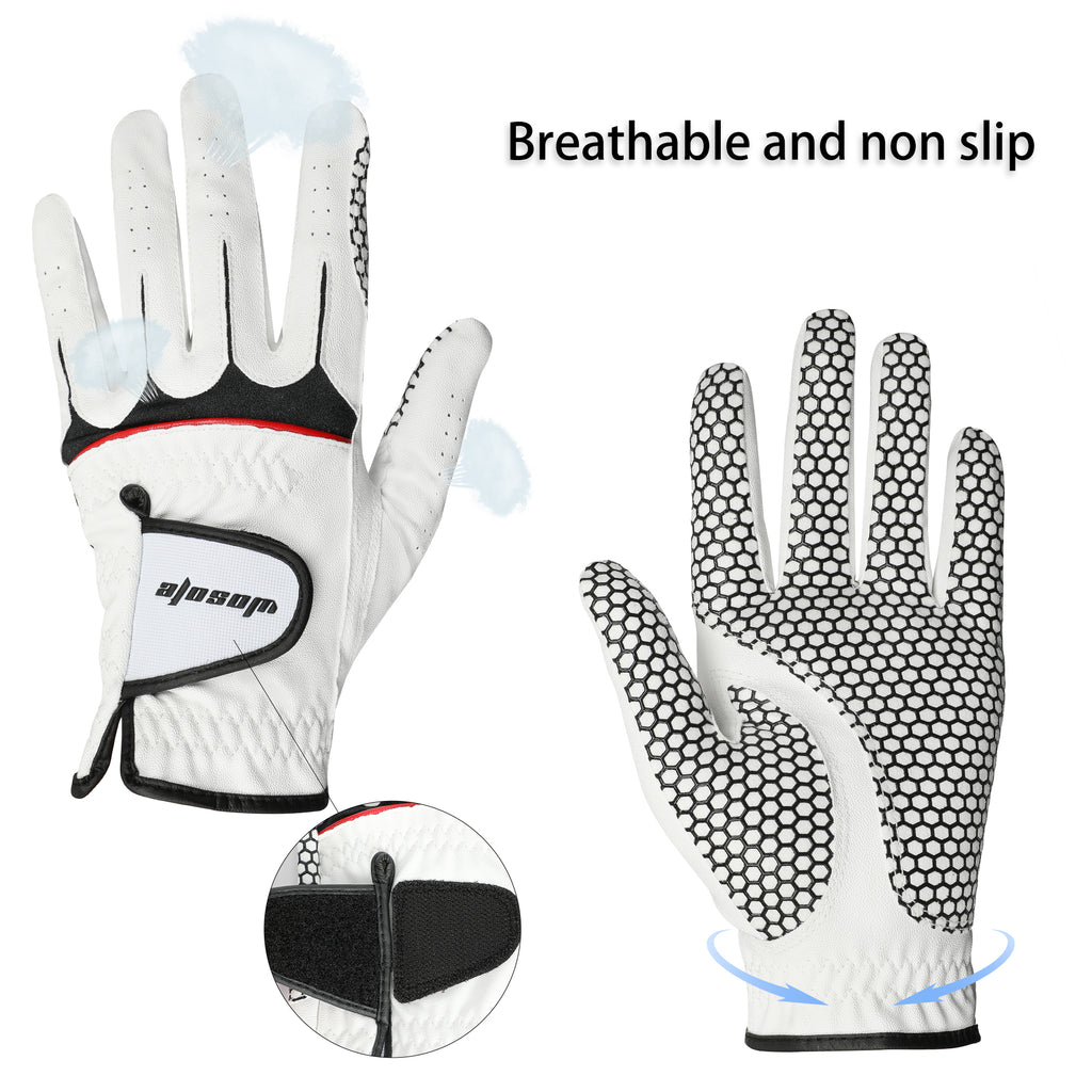 Golf Gloves Men's Durable White Cabretta Leather All Weather Gloves for Left Handed Golfers, Breathable, Soft Comfortable Grip
