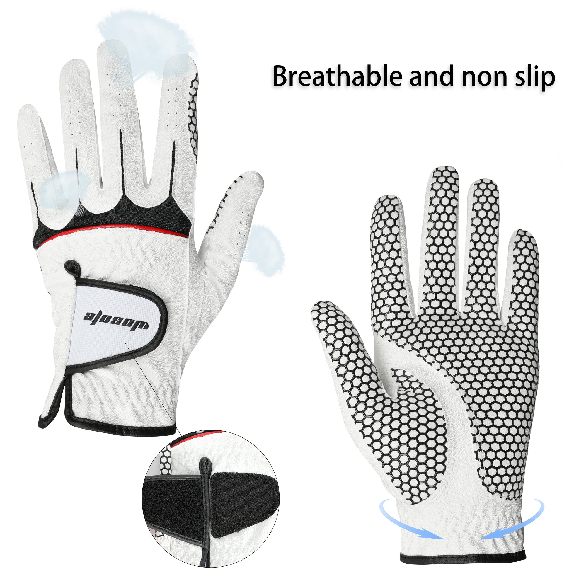 Golf Gloves Men's Durable White Cabretta Leather All Weather Gloves for Left Handed Golfers, Breathable, Soft Comfortable Grip