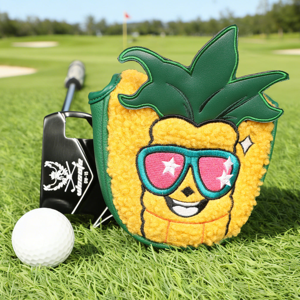 Funny Pineapple Mallet Putter Cover - Premium PU Leather Golf Headcover with Strong Magnetic Closure, Cute Tropical Golf Club Protector Fits Odyssey, Taylormade, Scotty Cameron Mallet Putters