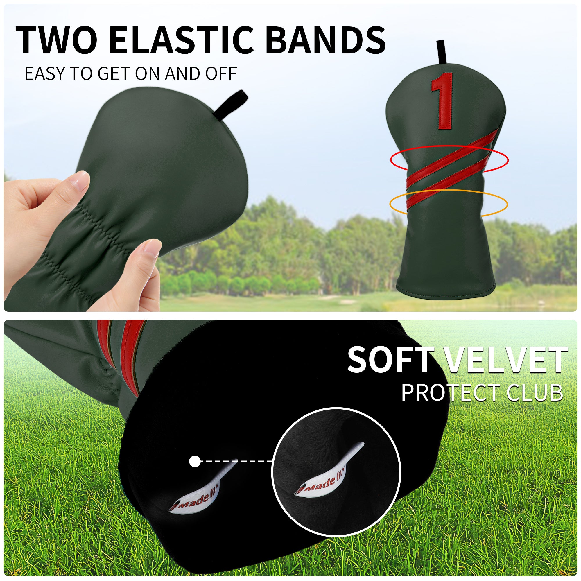Minimalist 4pc Golf Headcover Set - Premium Waterproof PU Leather Wood Club Covers (Driver, 3/5 Fairway, Hybrid) with High-Quality Applique Embroidery & Velvet Lining, 5 Colors