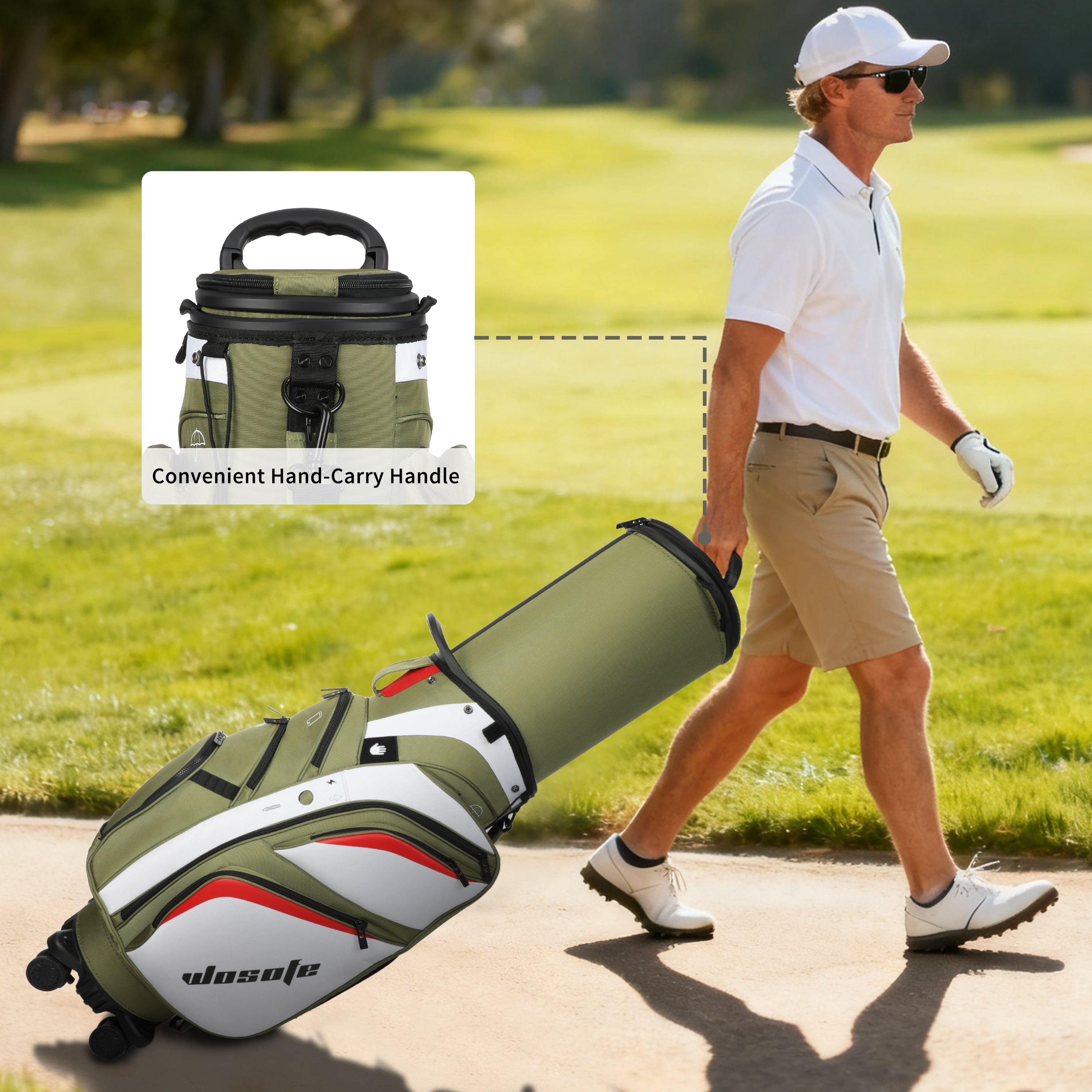 golf travel bags with wheels, Golf Cart and Travel Bag Retractable Cover,Golf Carry Bag for Men and Women, Multiple Storage Pockets, Shoe Compartment, Golf Cart Bag, 4 Colors to Choose from(FreeShipping)