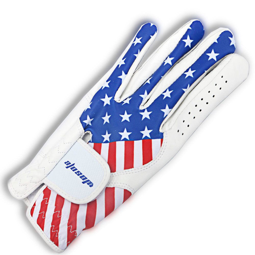 Golf Gloves Men's Left Hand Cabretta Leather with Score Counter USA Flag White Soft Breathable Professional Mini