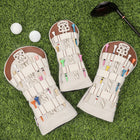Tactical Canvas & PU Leather Golf Headcover Set - 3pc Wood Club Covers (Driver, Fairway, Hybrid) with Integrated Tee Holder Ribbon & Black Velvet Lining, Fits All Major Brands
