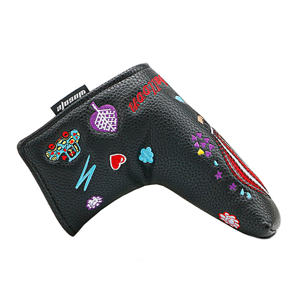 Golf Club Headcover Premium PU Leather Golf Blade Putter Cover High-density Embroidery Balloon Pattern Hand-Made  Headcover Fits Most of Putters Club