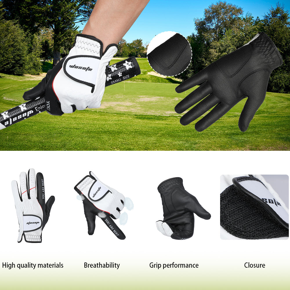 Golf Gloves Left Hand Men's Premium White Black PU Leather Durable Breathable Design
