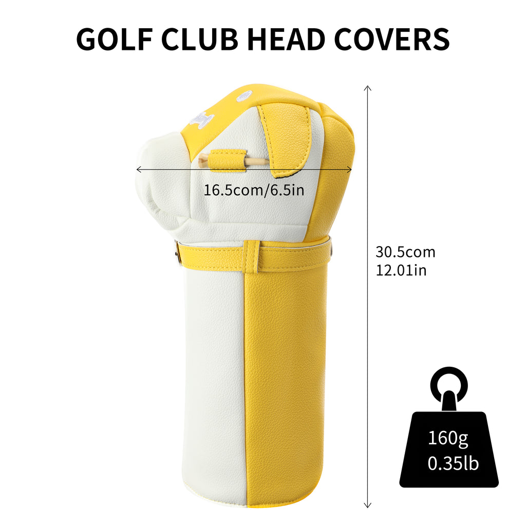 Wosofe Cute Dog Motif Golf Driver Headcover - Premium Smooth PU Leather Wood Club Protector with Quilted Stitching & Velvet Lining, Fits All 460cc Drivers, 4 Colors Available - driver cover - Top-Rated Golf Accessory