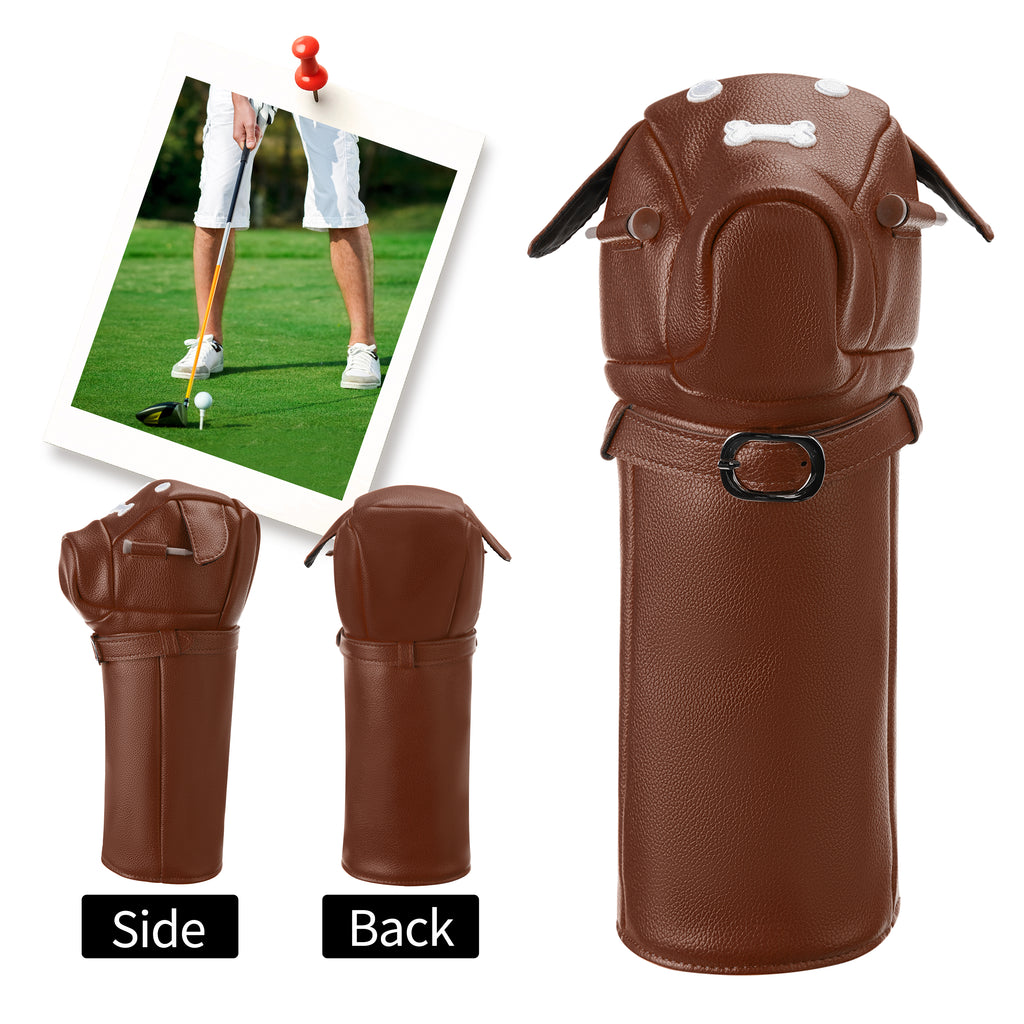 Wosofe Cute Dog Motif Golf Driver Headcover - Premium Smooth PU Leather Wood Club Protector with Quilted Stitching & Velvet Lining, Fits All 460cc Drivers, 4 Colors Available - driver cover - Perfect Gift for Golfers