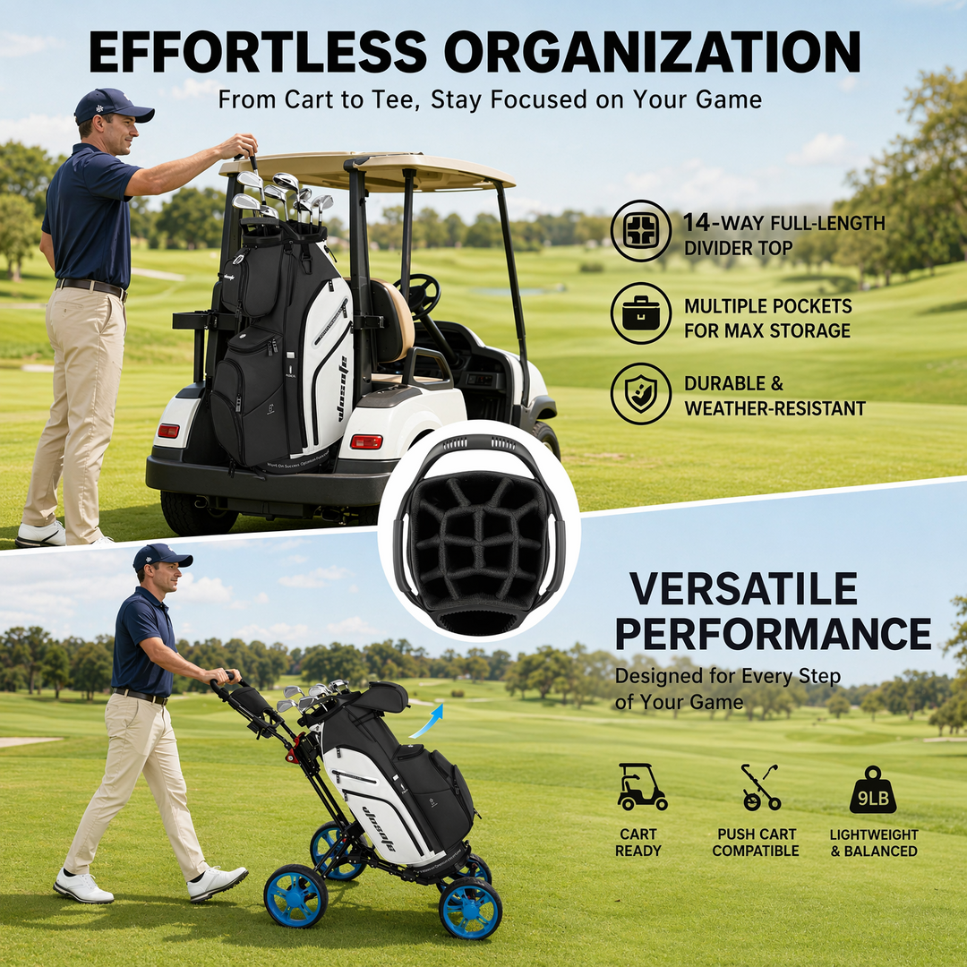 Premium Golf Cart Bag | 14-Way Top & Full-Length Club Dividers