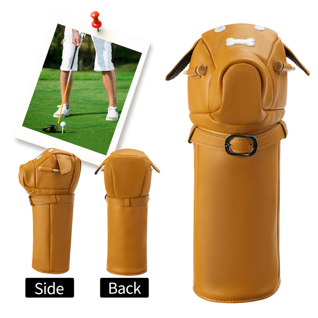 Wosofe Cute Dog Motif Golf Driver Headcover - Premium Smooth PU Leather Wood Club Protector with Quilted Stitching & Velvet Lining, Fits All 460cc Drivers, 4 Colors Available - driver cover - Professional Golf Equipment