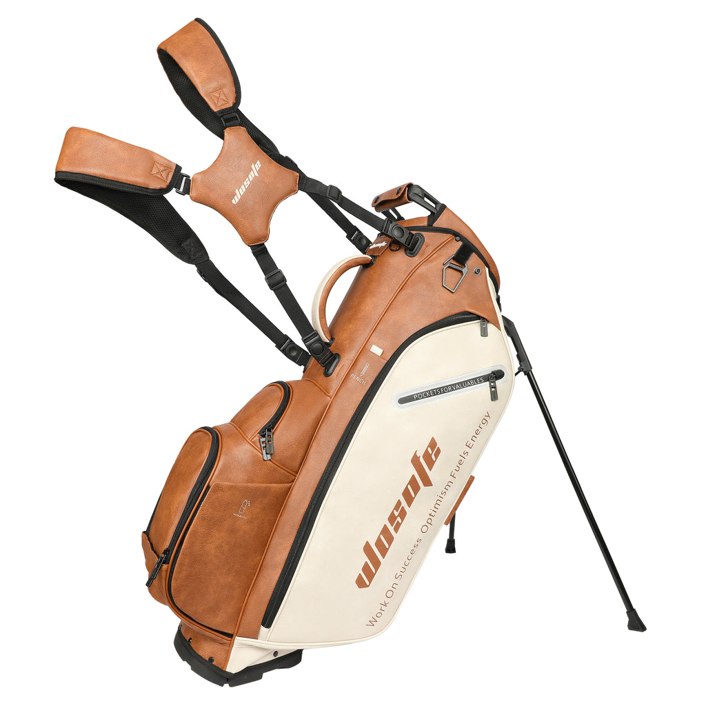 WOSOFE JM9001 Custom Golf Stand Bag – Premium PU Leather, 6-Way or 14-Way Full-Length Dividers, Lightweight Professional Carry Bag for Men & Women