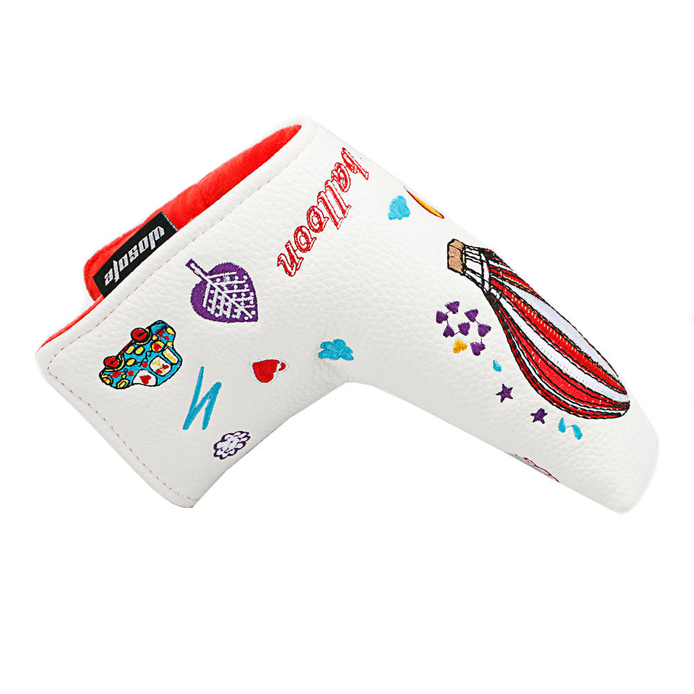 Golf Club Headcover Premium PU Leather Golf Blade Putter Cover High-density Embroidery Balloon Pattern Hand-Made  Headcover Fits Most of Putters Club