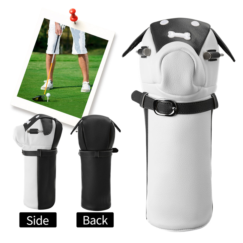 Wosofe Cute Dog Motif Golf Driver Headcover - Premium Smooth PU Leather Wood Club Protector with Quilted Stitching & Velvet Lining, Fits All 460cc Drivers, 4 Colors Available - driver cover - Premium Quality Materials