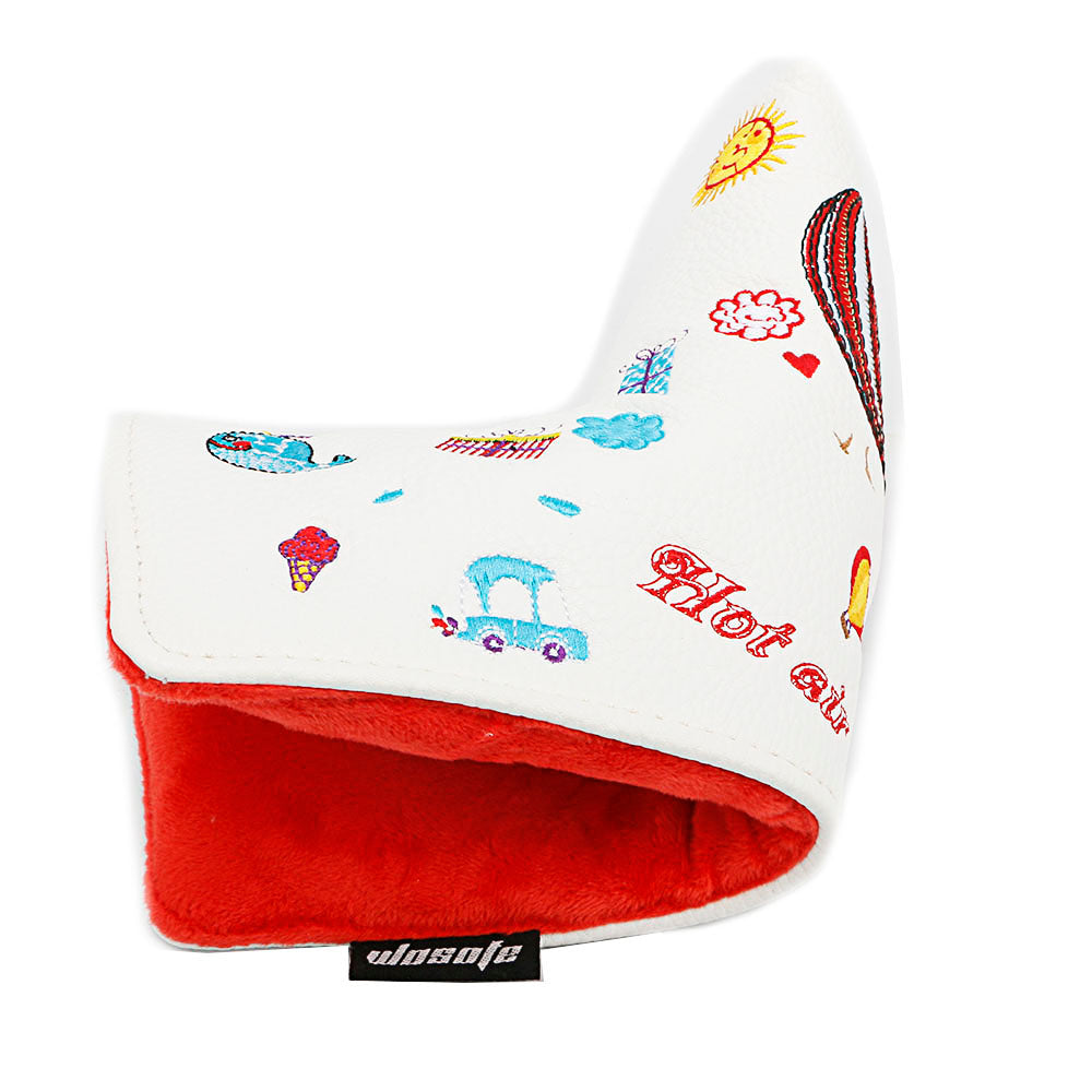 Golf Club Headcover Premium PU Leather Golf Blade Putter Cover High-density Embroidery Balloon Pattern Hand-Made  Headcover Fits Most of Putters Club