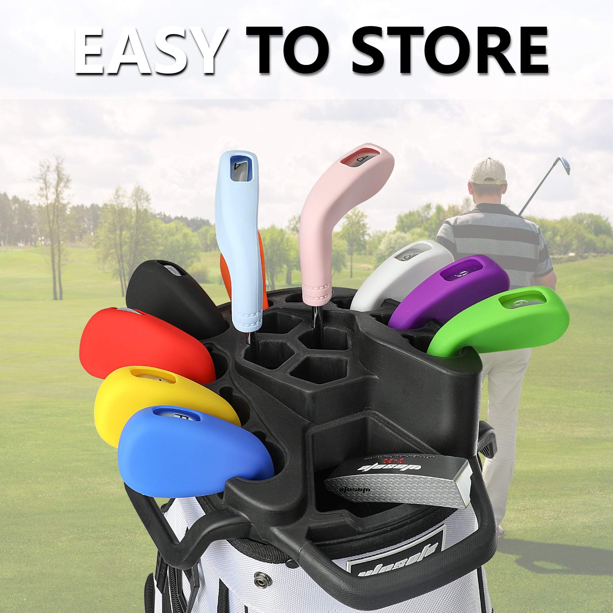 Premium Rubber Golf Iron Headcovers Set - 10pc Waterproof Iron Club Protectors with Top View Window for Easy Club ID, Durable & Easy On/Off Design, 11 Color Options