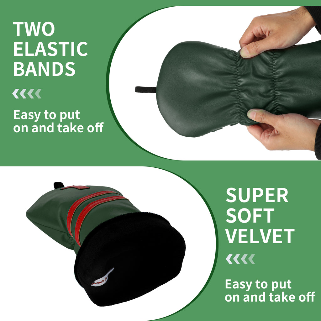 Minimalist 4pc Golf Headcover Set - Premium Waterproof PU Leather Wood Club Covers (Driver, 3/5 Fairway, Hybrid) with High-Quality Applique Embroidery & Velvet Lining, 5 Colors