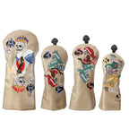Golf wood headcover Scratch-proof waterproof furable fits 1/3/5 wood/UT skull playing card embroidery design