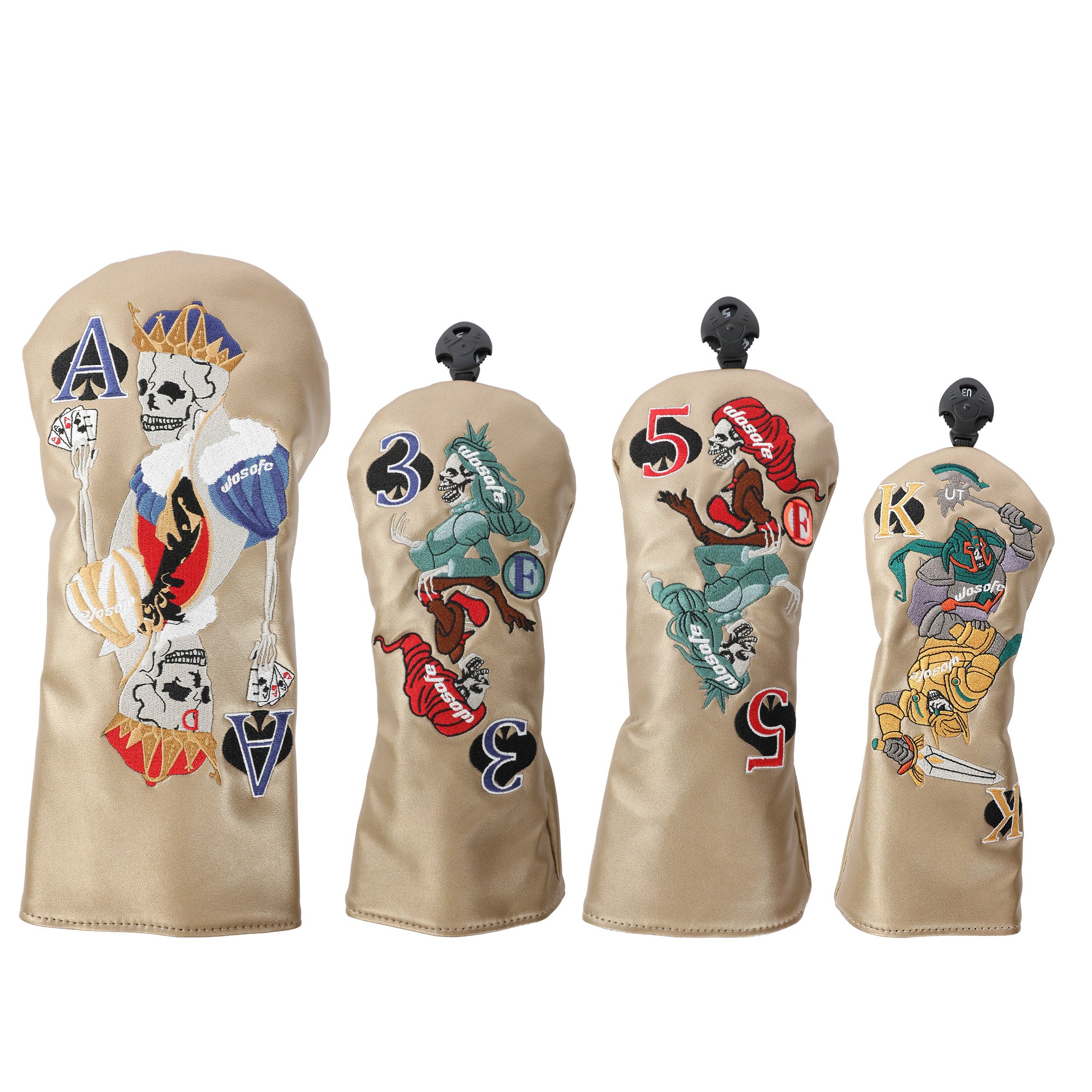 Golf wood headcover Scratch-proof waterproof furable fits 1/3/5 wood/UT skull playing card embroidery design