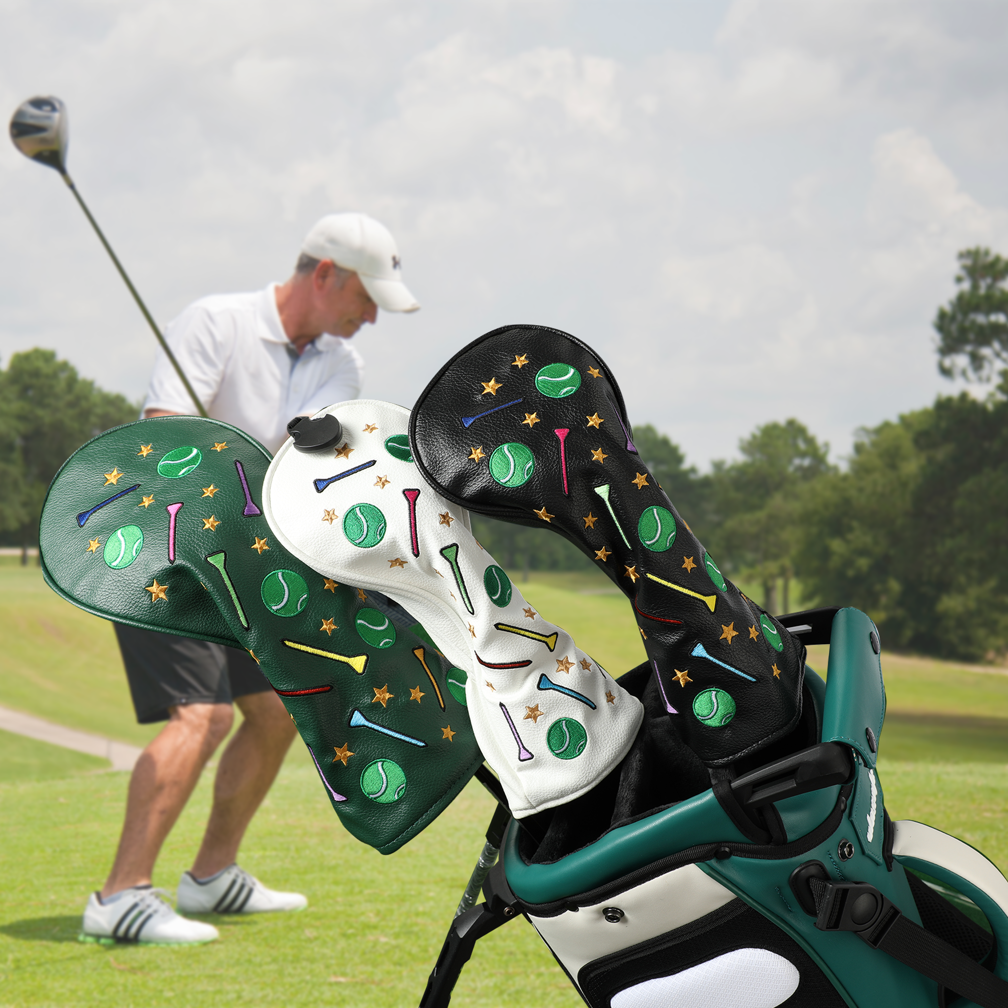 Golf Balls & Tees Wood Headcover 4pcs Golf Headcover Driver Fairway Hybrid Woods Premium PU Leather With Interchangeable No.Tags