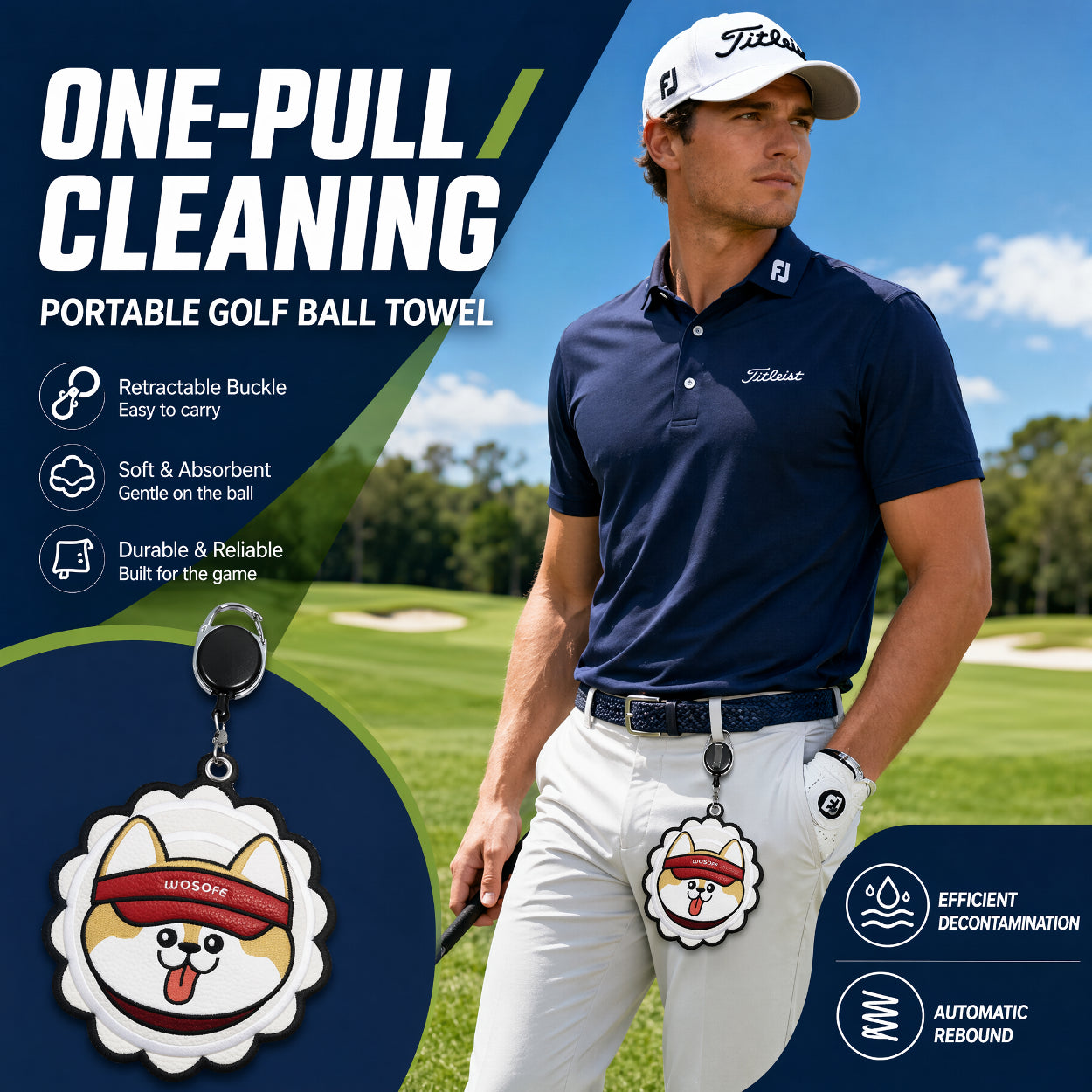 Cute Corgi Golf Towel with Retractable Clip, Microfiber Golf Ball Cleaner