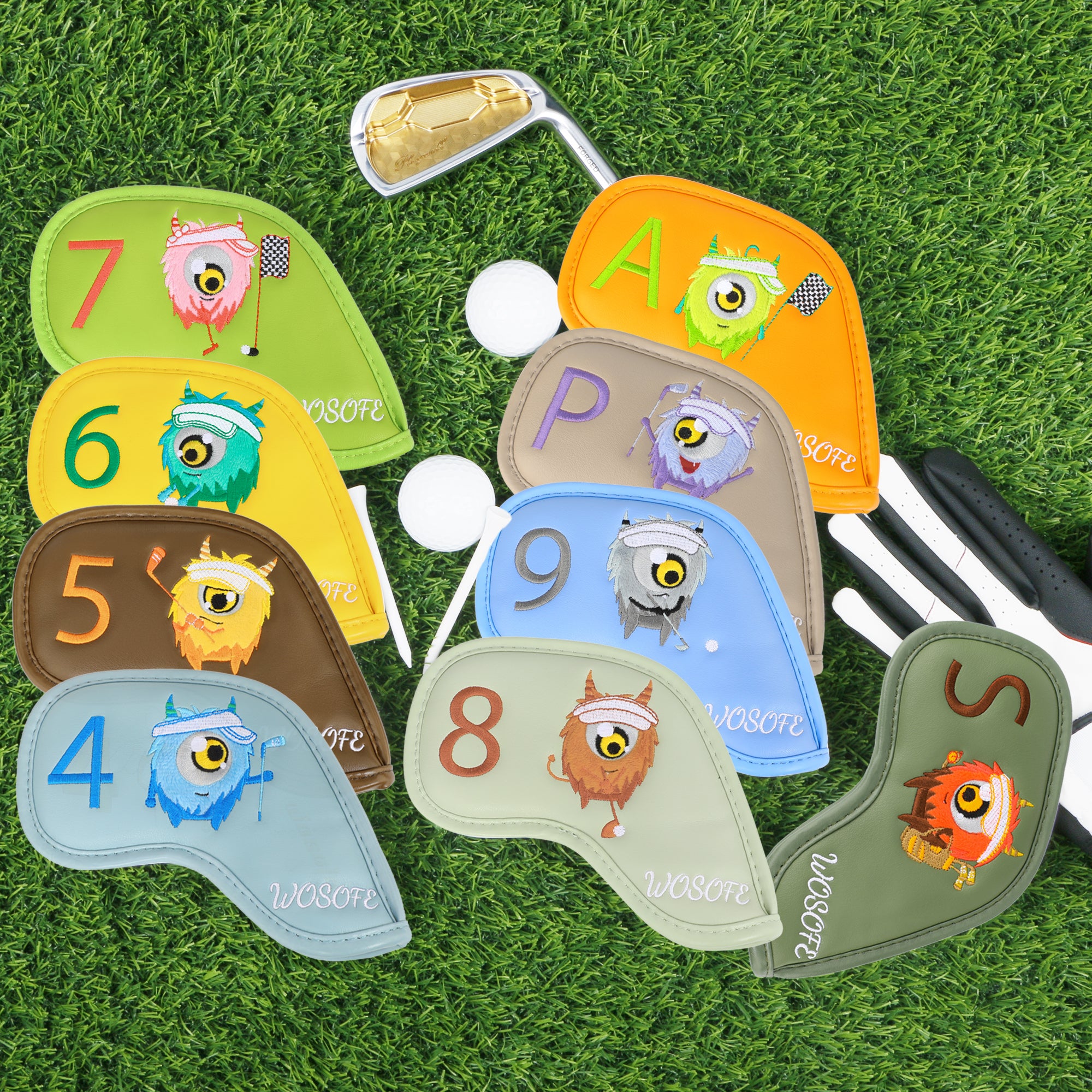 Golf Iron HeadCover |Monster Mischief 9pcs/Set High Quality PU Leather