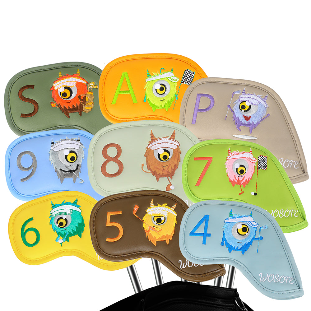 Golf Iron HeadCover |Monster Mischief 9pcs/Set High Quality PU Leather