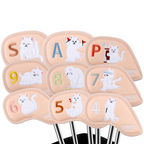 Golf Headcovers,Premium PU Leather  Waterproof Durable High-density Embroidered Club Label And Cat Pattern Club Head Cover Set of 9 Fits Most Clubs