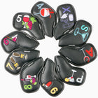 高尔夫铁杆头套 10件/套 高品质PU防水耐用保护铁杆球杆 高密度刺绣酒杯