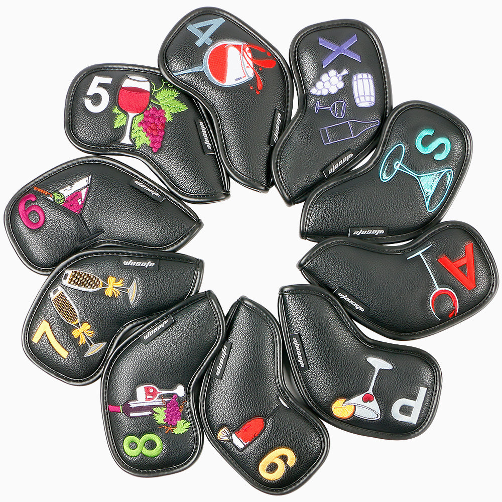 Golf iron headcover 10pcs/set high quality PU waterproof durable protect iron club High-density Embroidery wine glass