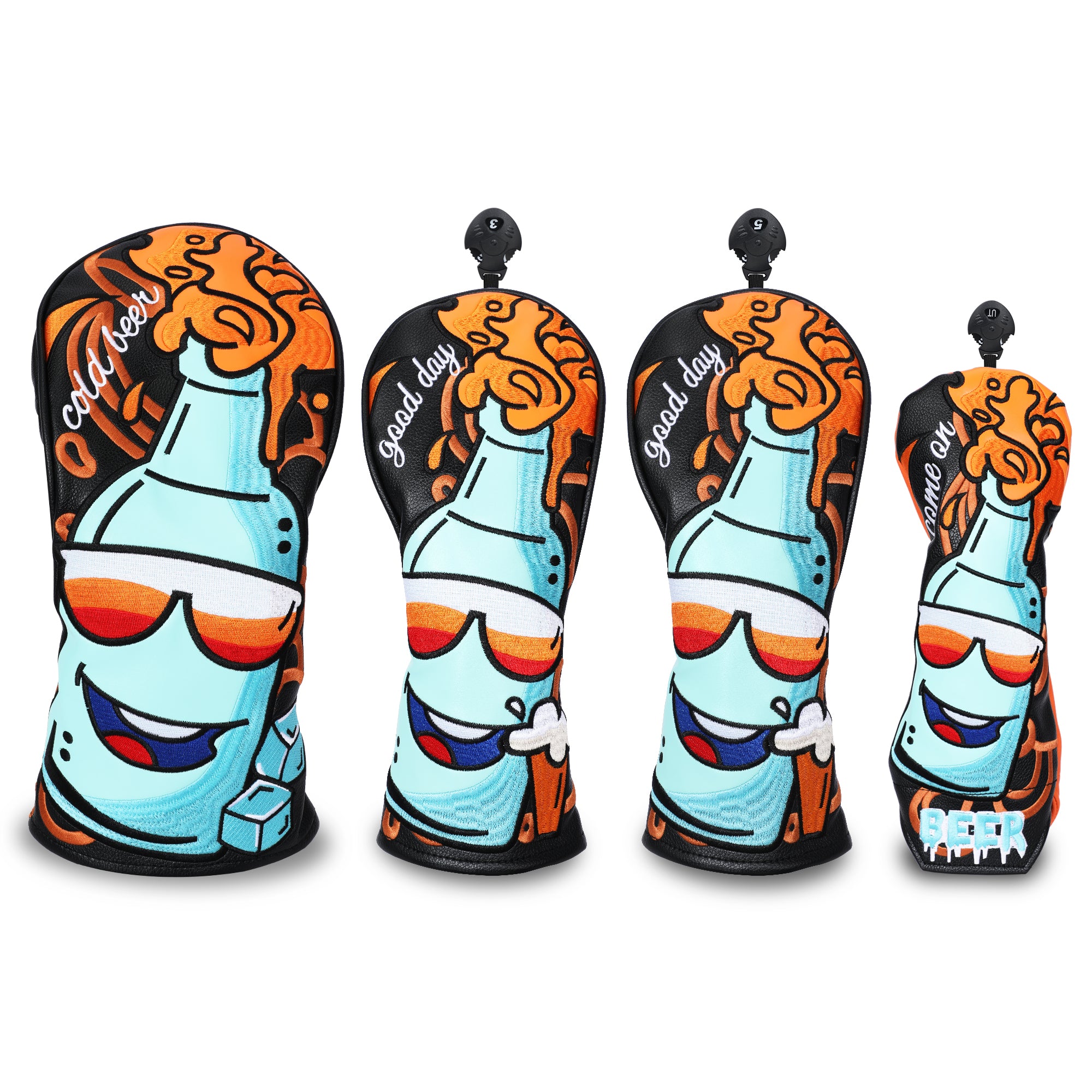 Beer Themed Golf Headcover Driver Fairway Wood Hybrid Premium PU Leather Head Cover Embroidered Design