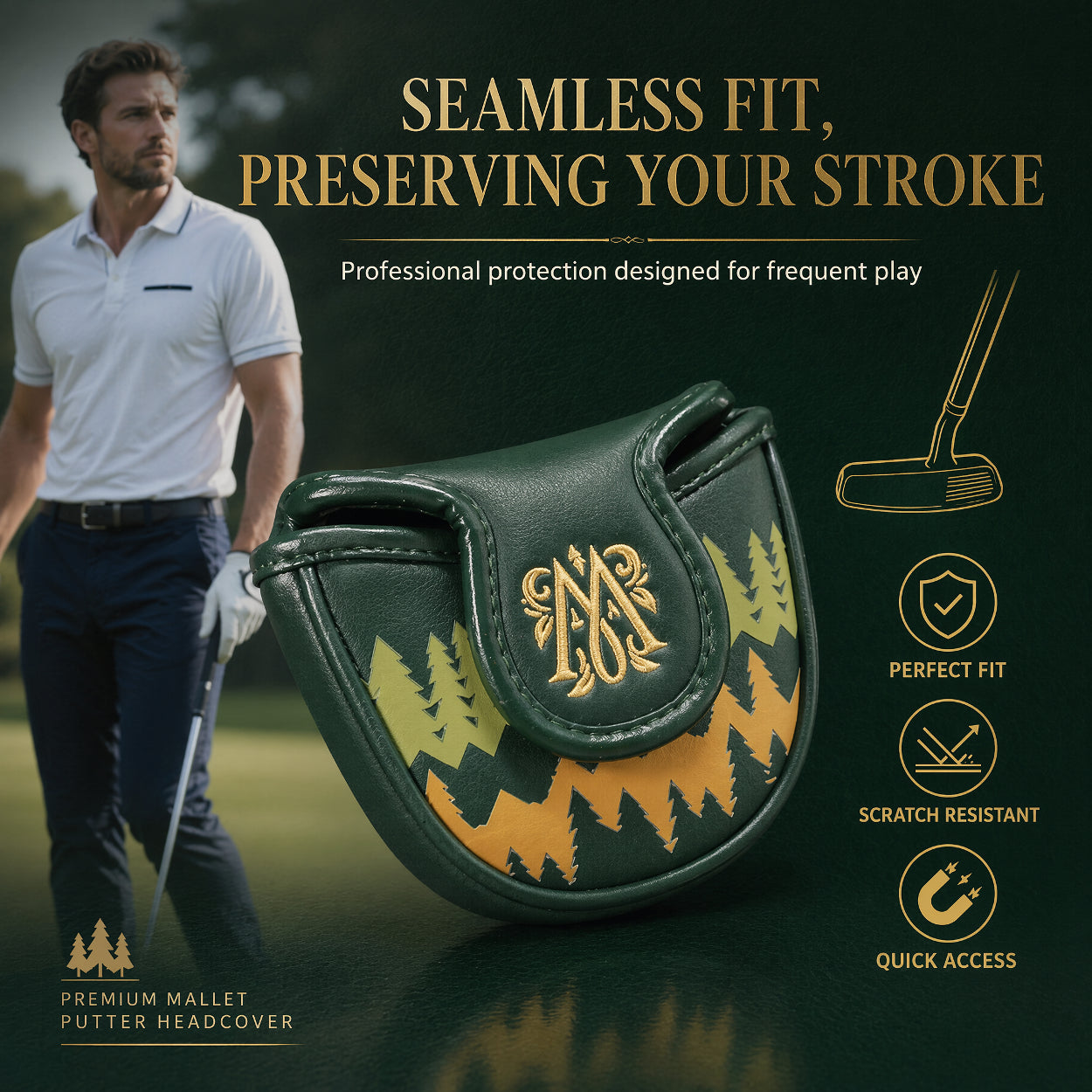 Mallet Putter Headcover-Forest Green  with Embossed W Monogram