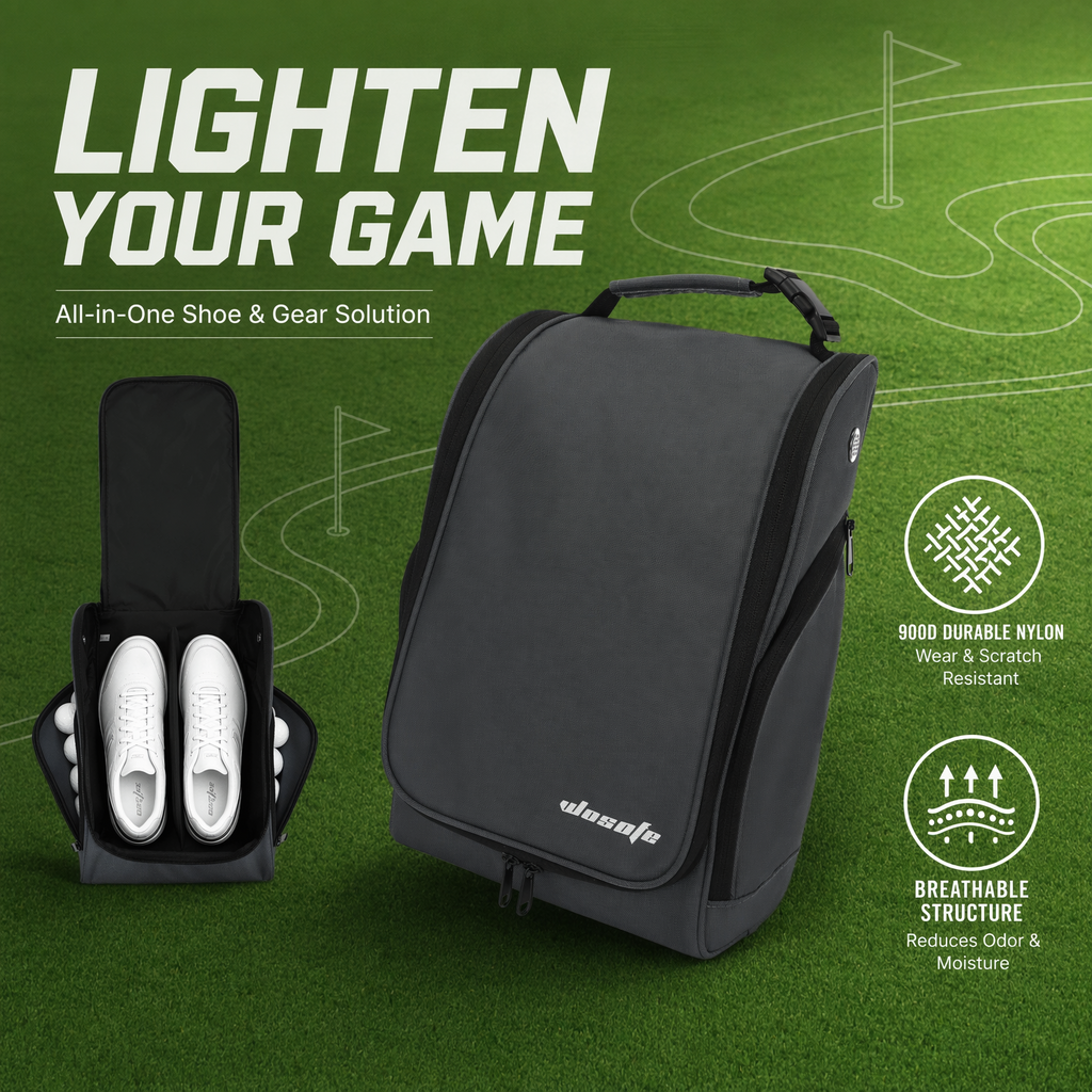 Golf Shoe Bag Waterproof Lightweight PU Nylon Zippered Storage Bag