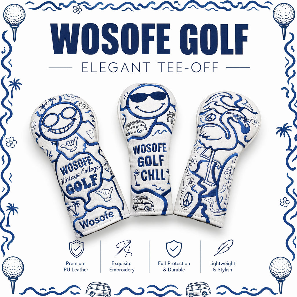 Wosofe Premium 3Pcs Golf Wood Headcover Set-3D Embroidered