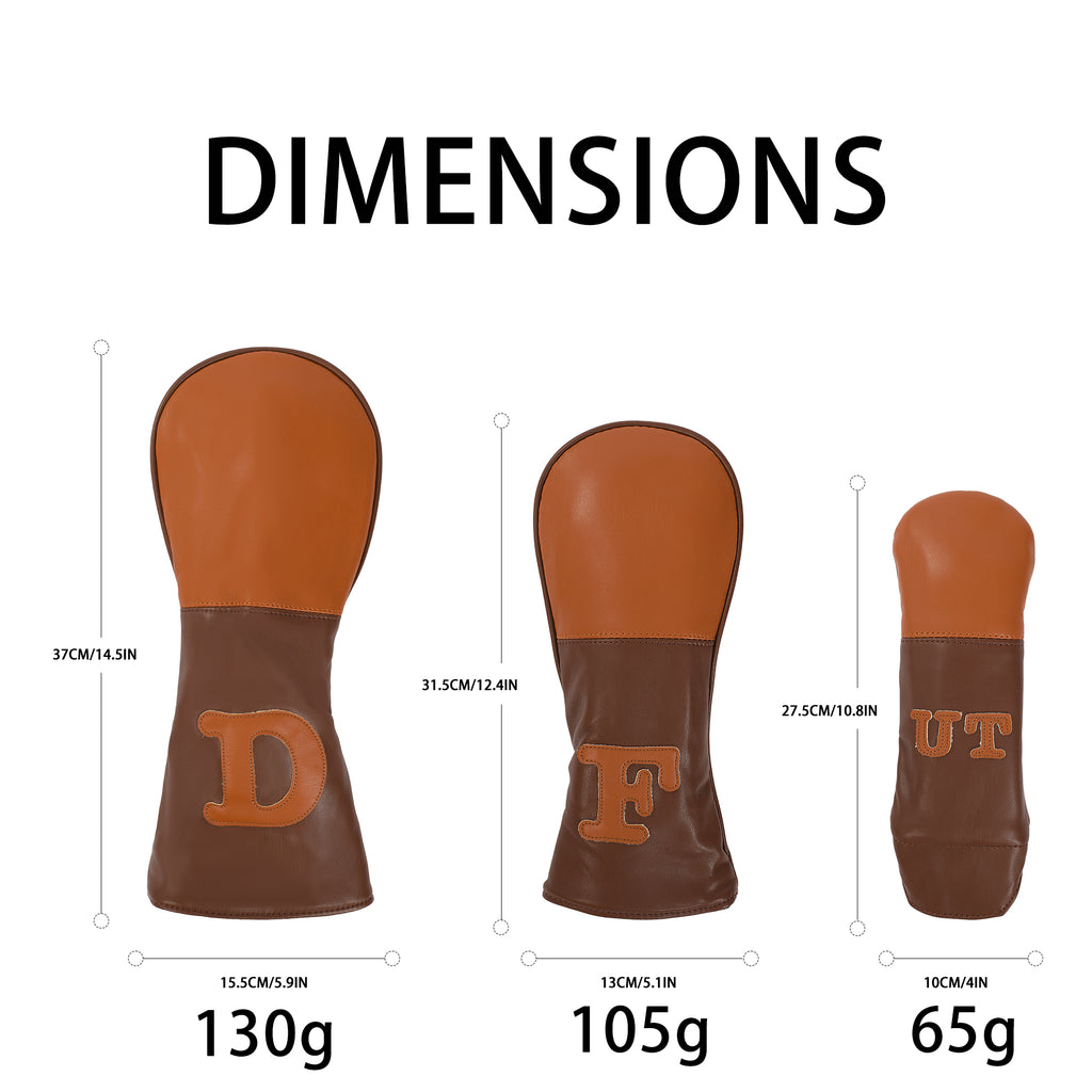 Craftsman Golf Wood Headcover PU Premium Leather Brown Driver Fairway Wood Head Cover