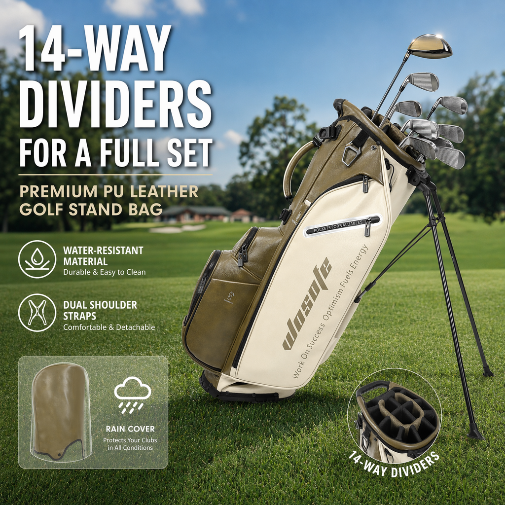Wosofe JM9001 Golf Stand Bag  Premium PU Leather 6-14Way(Free Shipping)