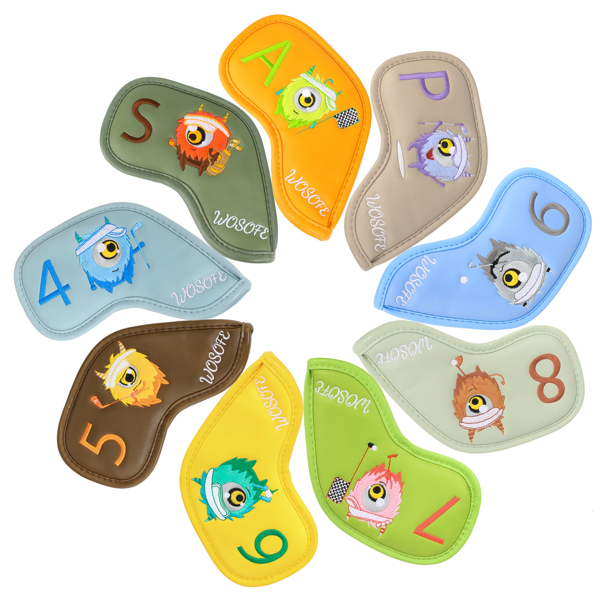 Golf Iron HeadCover |Monster Mischief 9pcs/Set High Quality PU Leather