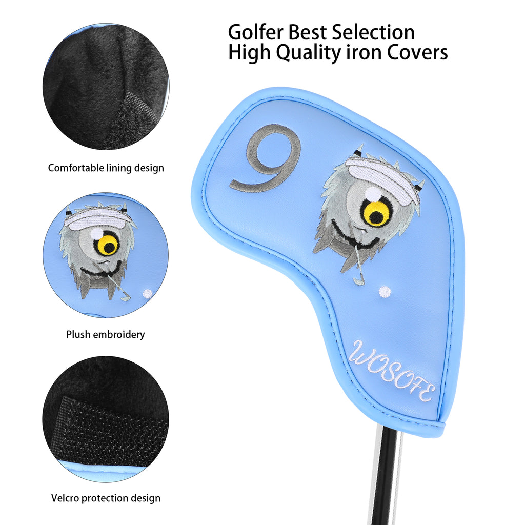 Golf Iron HeadCover |Monster Mischief 9pcs/Set High Quality PU Leather
