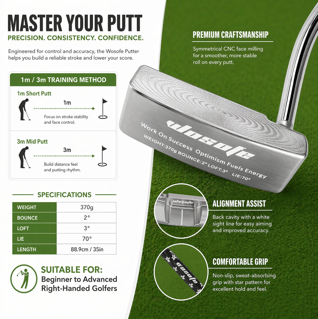 Wosofe  CNC Milled 1020 Carbon Steel Golf Putter Right Hand Portable Durable Golf Putting Club for Practice