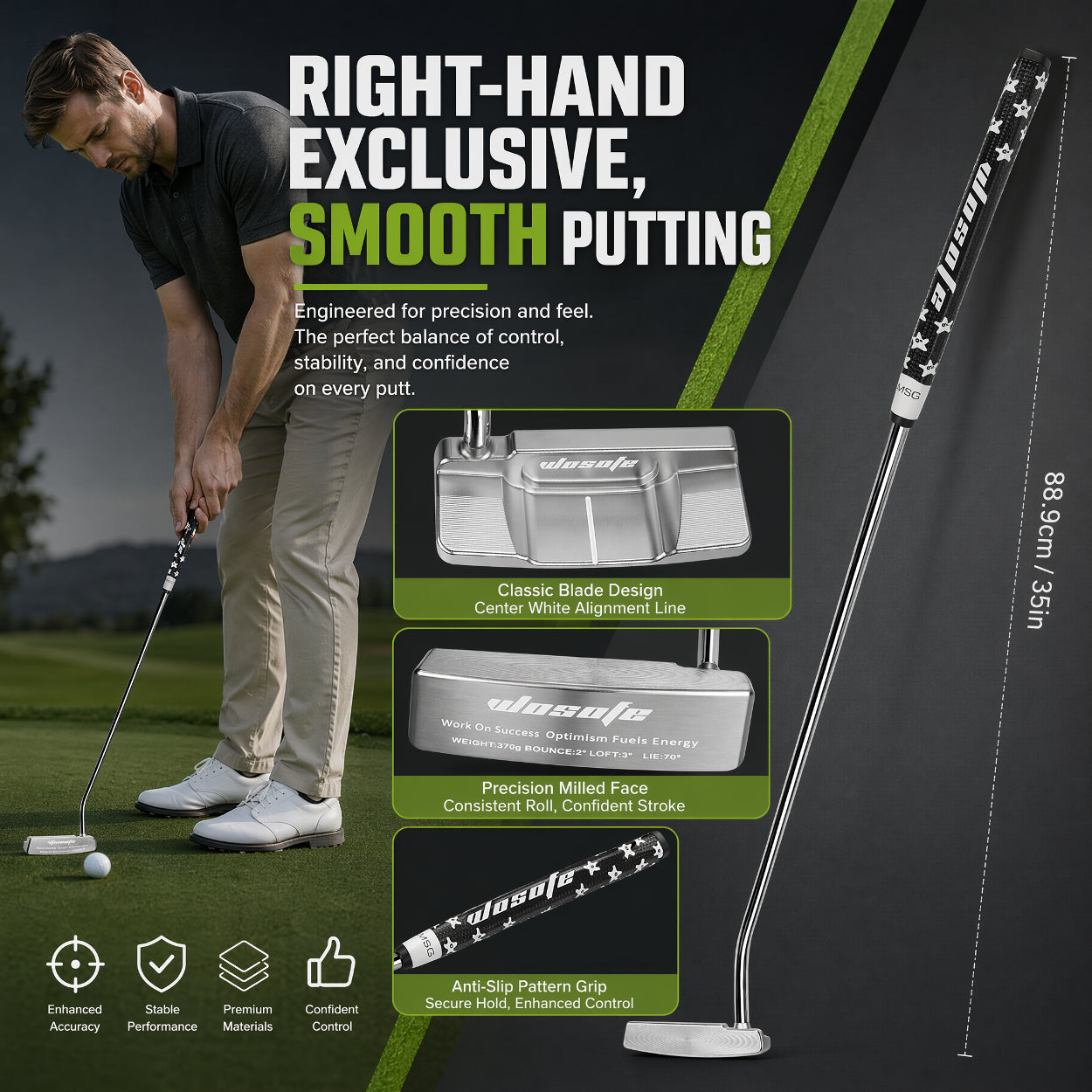 Wosofe  CNC Milled 1020 Carbon Steel Golf Putter Right Hand Portable Durable Golf Putting Club for Practice