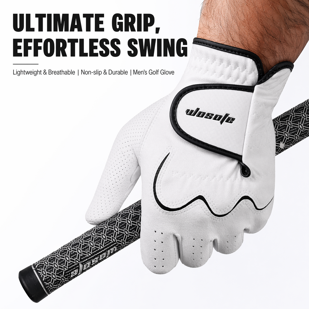 wosofe Men’s Golf Glove Left Hand Non-Slip Breathable Lycra Nanocloth Soft Comfortable No Sweat All Weather Liner and Green Fork