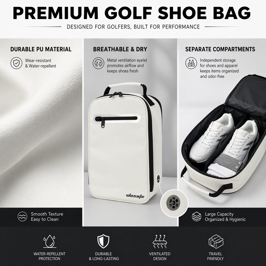 WOSOFE Eco-Friendly Leather Golf Shoe Bag - Premium Travel Storage with Large Capacity
