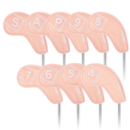 高尔夫球杆头套 PU 皮革铁杆头套 9 件套 防水耐用 马卡龙色刺绣设计