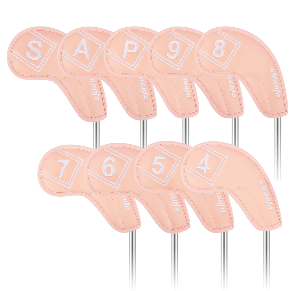 Golf Headcover,PU Leather Iron Head Cover 9 Pcs/Set Waterproof Durable Macaron Color Palette Embroidery Design