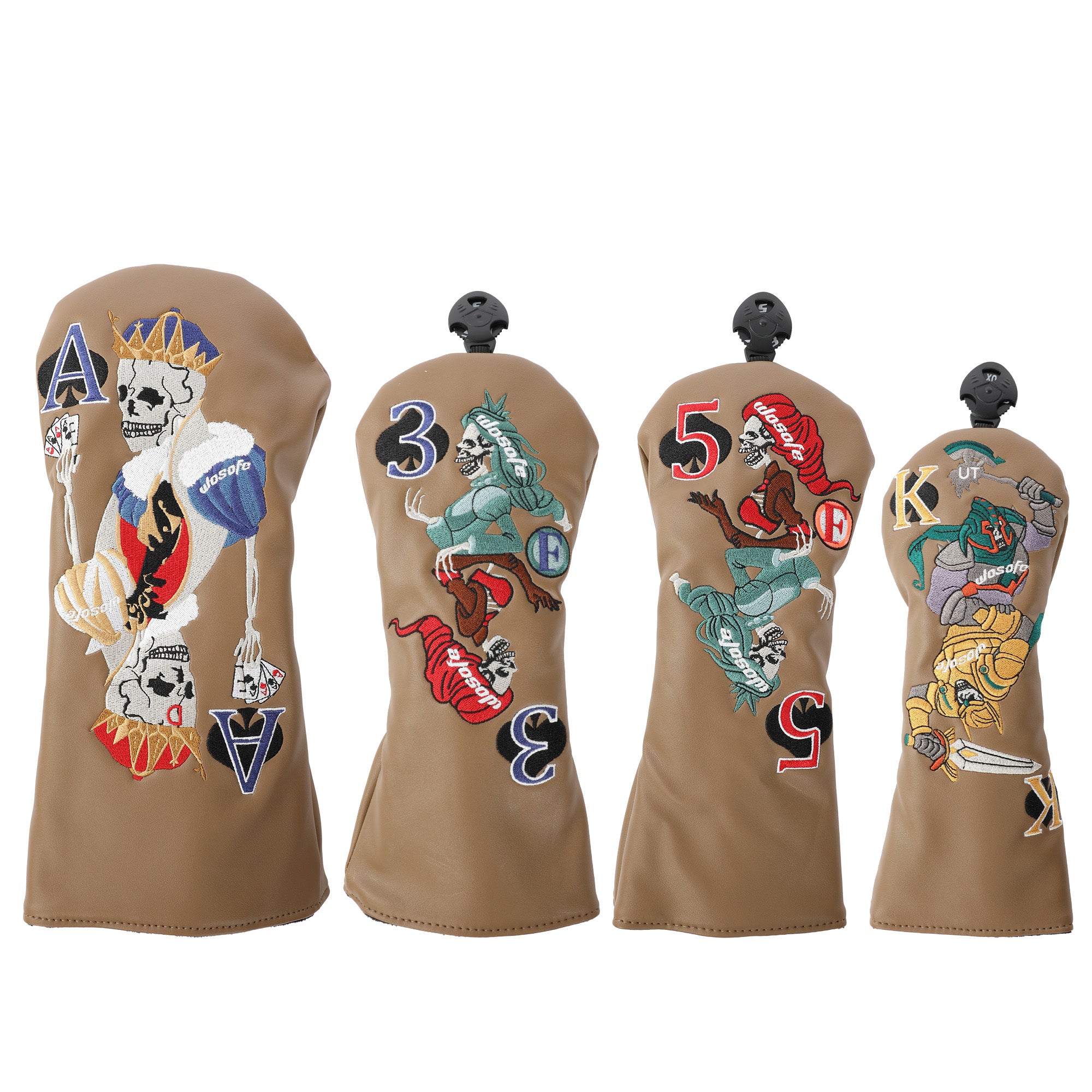 Golf wood headcover Scratch-proof waterproof furable fits 1/3/5 wood/UT skull playing card embroidery design