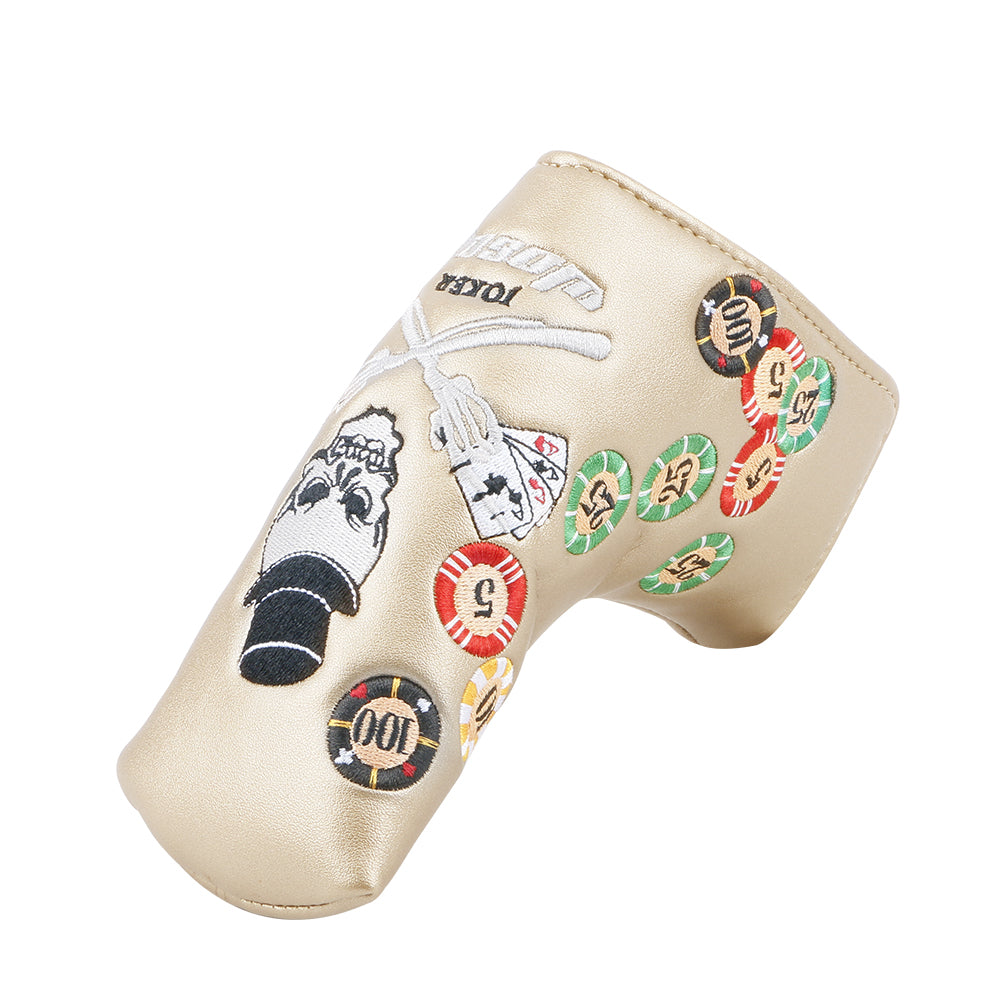 Golf Club Head Cover Poker Skull King Weight Design Golf Blade Putter Cover Golf Headcover Premium PU Leather High-density Embroidery Headcover Fits Most of Putters Club